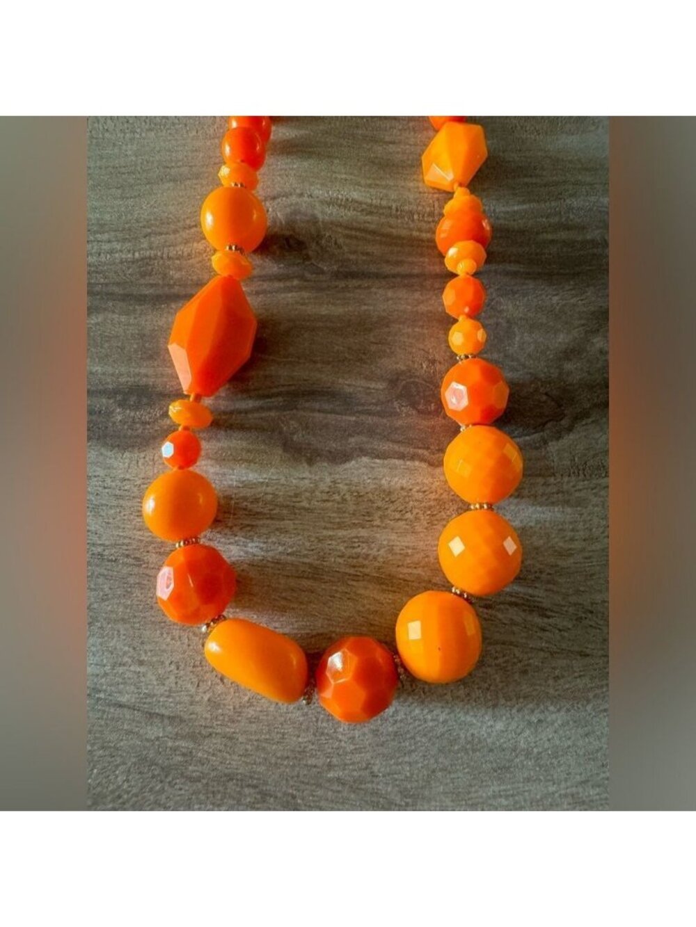 Multi-Faceted Orange Tangerine Beaded Graduated Acrylic Fashion Necklace Costume - Picture 2 of 8